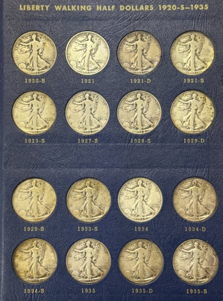 Half Dollars 1916-1940-S WALKING LIBERTY HALF 45 COIN COMPLETE SET GOOD/BETTER WHITMAN ALBUM!