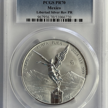 New Store Items 2024-Mo MEXICO 5 ONZA REVERSE PROOF SILVER LIBERTAD 5 OZ SCARCE – PCGS REV PR-70
