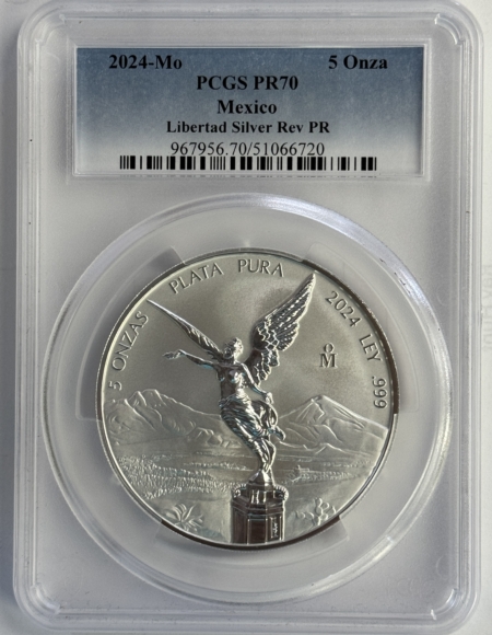 New Store Items 2024-Mo MEXICO 5 ONZA REVERSE PROOF SILVER LIBERTAD 5 OZ SCARCE – PCGS REV PR-70
