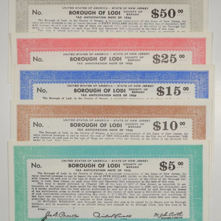New Store Items VINTAGE 1936 LODI BOROUGH, BERGEN CO. NJ DEPRESSION TAX PAYMENT CERTS, LOT OF 5