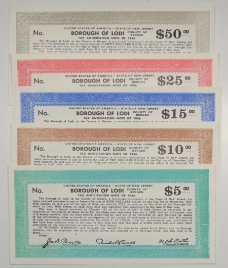 New Store Items VINTAGE 1936 LODI BOROUGH, BERGEN CO. NJ DEPRESSION TAX PAYMENT CERTS, LOT OF 5
