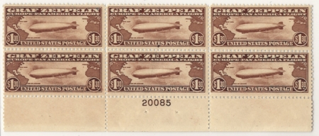 Air Post Stamps C-13 TO C-15 GRAF ZEPPELIN ORIGINAL BOTTOM PLATE BLOCK OF 6 (3), MOG-NH-CAT $15K