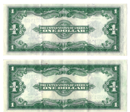 Large Silver Certificates PAIR OF 1923 $1 SILVER CERTIFICATES W/ CONSEC SERIAL #-MINOR FOLDS BUT NOT CIRC!