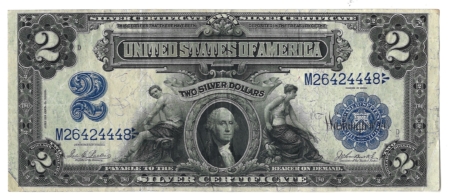 Large Silver Certificates 1899 $2 SILVER CERTIFICATE, PARKER-BURKE, FR-255, FRESH AND HONEST CHOICE VF!