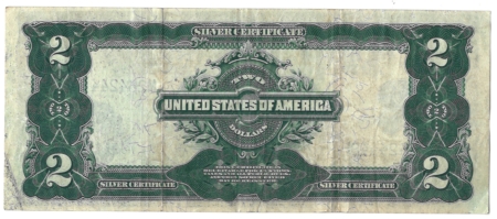 Large Silver Certificates 1899 $2 SILVER CERTIFICATE, PARKER-BURKE, FR-255, FRESH AND HONEST CHOICE VF!