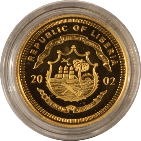 Bullion 2002 LIBERIA $50 GOLD 1/10 OZ OF 14KT GOLD ANDREW JACKSON – GEM PROOF WITH COA!