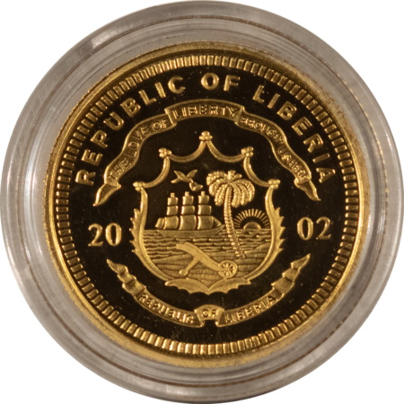 Bullion 2002 LIBERIA $50 GOLD 1/10 OZ OF 14KT GOLD CALVIN COOLIDGE – GEM PROOF WITH COA!