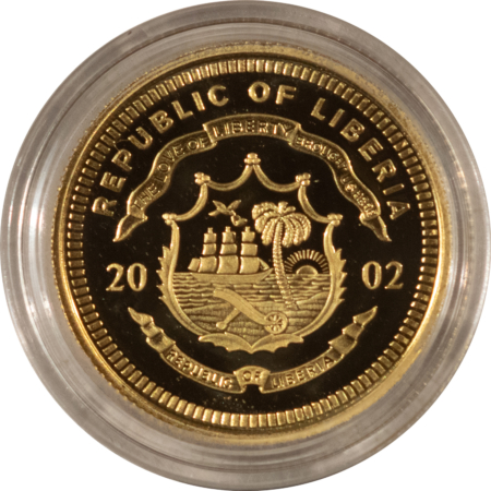 Bullion 2002 LIBERIA $50 GOLD 1/10 OZ OF 14KT GOLD DWIGHT EISENHOWER GEM PROOF WITH COA!