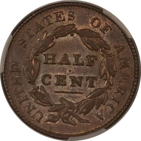 CAC Approved Coins 1828 CLASSIC HEAD HALF CENT 13 STARS CACG AU-55 BN PRETTY, PREMIUM QUALITY, CAC!