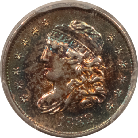 Capped Bust Half Dimes 1832 CAPPED BUST HALF DIME – PCGS AU-58, MONSTER COLOR!