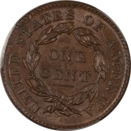 CAC Approved Coins 1833 CORONET HEAD LG CENT – PCGS MS-64 BN SMOOTH, PREMIUM QUALITY, CAC APPROVED!