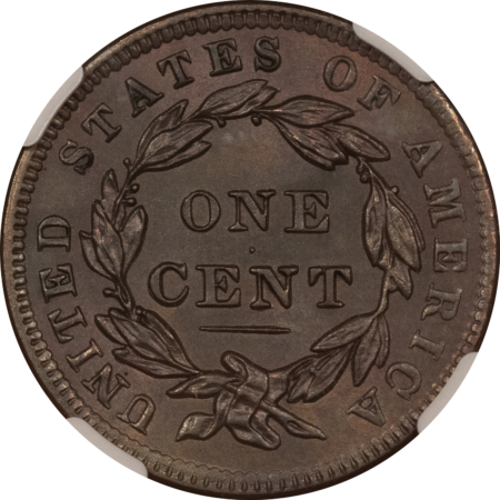 Coronet Head Large Cents 1838 CORONET HEAD LARGE CENT – NGC UNC DETAILS, CLEANED! LOOKS 63 BN! NICE!