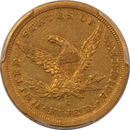 $5 1841-C $5 LIBERTY NO MOTTO GOLD HALF EAGLE – PCGS XF-45, LOW MINTAGE CHARLOTTE!