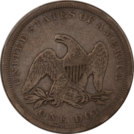 Dollars 1843 SEATED LIBERTY DOLLAR – PCGS F-15, NICE WHOLESOME, ORIGINAL EARLY DATE!