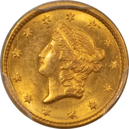 $1 1849 $1 GOLD DOLLAR OPEN WREATH – PCGS MS-64, FRESH, LUSTROUS! PQ! CAC APPROVED!