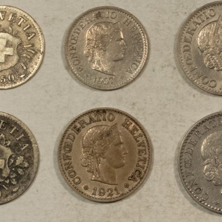 New Store Items 1850-1921 SWITZERLAND 5,10,20 RAPPENS, 6/LOT – CIRC TO VIRTUALLY UNCIRCULATED!
