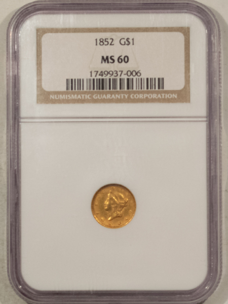 $1 1852 $1 GOLD DOLLAR, TYPE 1 – NGC MS-60