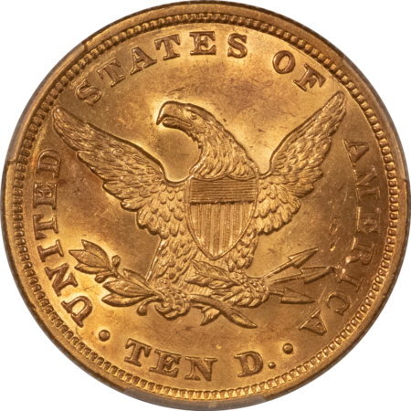 $10 1855 NO MOTTO $10 LIBERTY GOLD EAGLE – PCGS MS-62 SUPER LUSTROUS, FRESH! SCARCE!