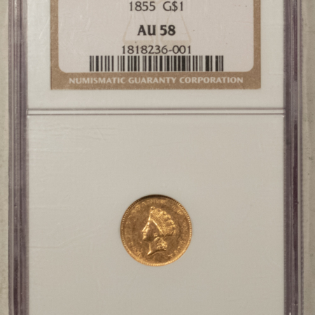 $1 1855 TYPE 2 $1 GOLD DOLLAR – NGC AU-58