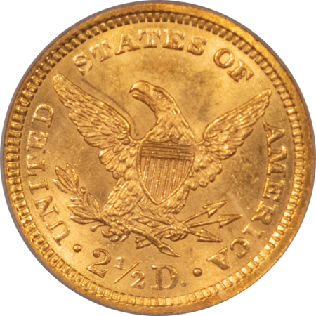 $2.50 1861 $2.50 LIBERTY GOLD QUARTER EAGLE NEW REVERSE PCGS MS-63, PQ, CAC APPROVED!