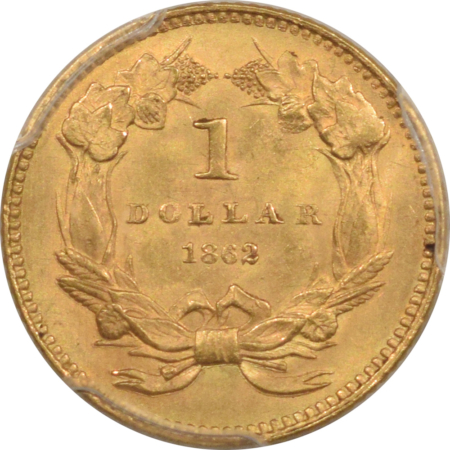 $1 1862 TY 3 $1 GOLD DOLLAR – PCGS MS-64 CAC, CREAMY LUSTROUS CIVIL WAR DATE, PQ!