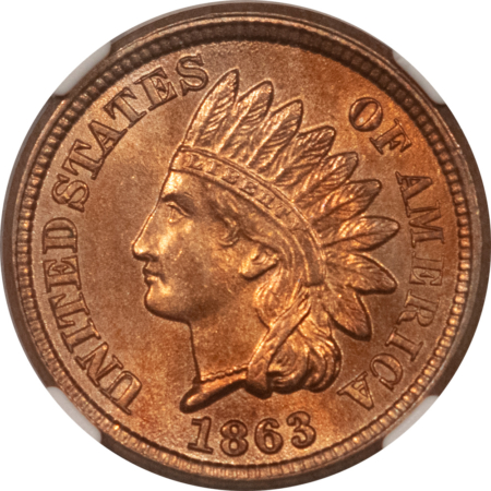 Indian 1863 INDIAN CENT – NGC MS-63, LUSTROUS & PREMIUM QUALITY!