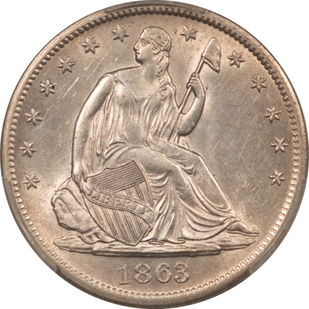 Liberty Seated Dollars 1863-S SEATED LIBERTY HALF DOLLAR PCGS AU-58