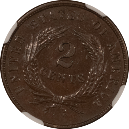New Certified Coins 1864 LARGE MOTTO TWO CENT PIECE – NGC MS-62 BN, SMOOTH! CHOICE!