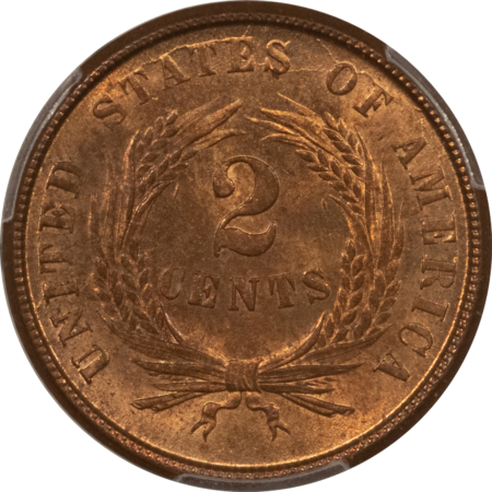 CAC Approved Coins 1864 TWO CENT PIECE, LARGE MOTTO – PCGS MS-64+ RB CAC APPROVED, PQ, NEAR GEM RED