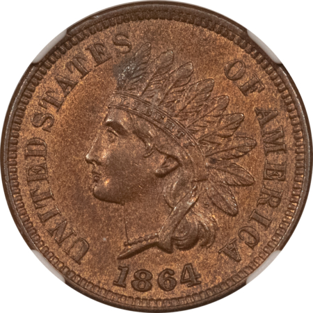 Indian 1864 L BRONZE INDIAN CENT – NGC MS-62 BN, LOOKS RB!