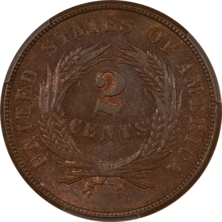 New Certified Coins 1865 TWO CENT PIECE, PLAIN 5 – PCGS MS-64 BN, LOOKS GEM! PREMIUM QUALITY!