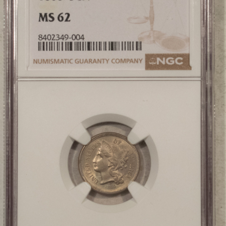 New Certified Coins 1866 THREE CENT NICKEL – NGC MS-62, LOOKS CHOICE!