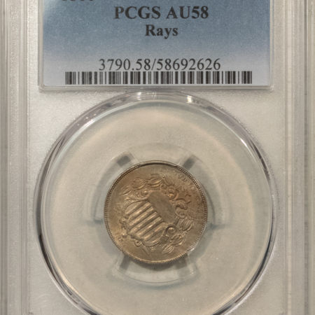 New Certified Coins 1866 SHIELD NICKEL W/ RAYS – PCGS AU-58, TOUGH!