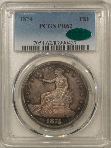 CAC Approved Coins 1874 PROOF TRADE DOLLAR – PCGS PR-62, CAC APPROVED! REALLY PRETTY!