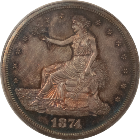 CAC Approved Coins 1874 PROOF TRADE DOLLAR – PCGS PR-62, CAC APPROVED! REALLY PRETTY!