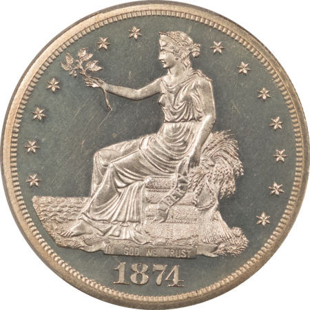 Dollars 1874 $1 PROOF TRADE DOLLAR – PCGS PR-64 CAM, CAMEO W/ GREAT CONTRAST & NICE!