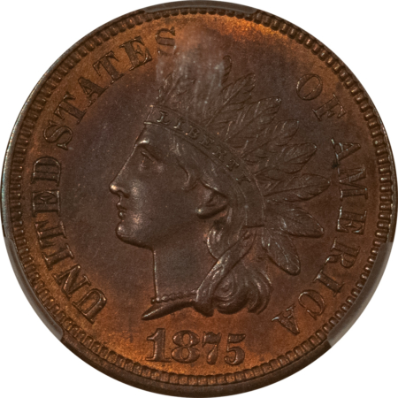 CAC Approved Coins 1875 INDIAN CENT – CACG MS-62 BN, LOOKS RB! PREMIUM QUALITY! CAC APPROVED!