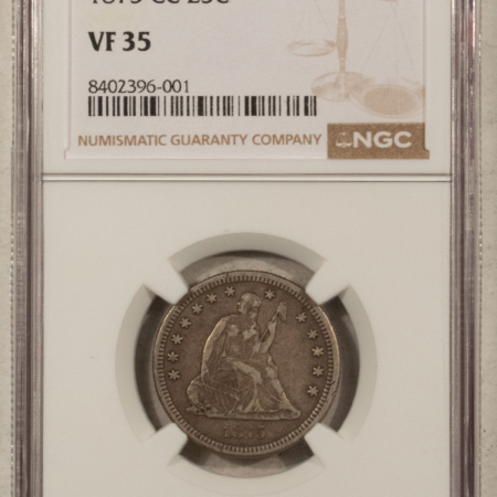 Liberty Seated Quarters 1875-CC SEATED LIBERTY QUARTER NGC VF-35, PERFECT, PREMIUM QUALITY! CARSON CITY!