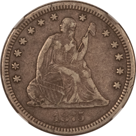 Liberty Seated Quarters 1875-CC SEATED LIBERTY QUARTER NGC VF-35, PERFECT, PREMIUM QUALITY! CARSON CITY!
