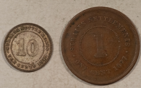New Store Items 1877 1C, 1929 10C STRAITS SETTLEMENTS LOT OF 2 – HIGH GRADE CIRCULATED EXAMPLES!