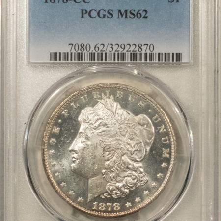 Dollars 1878-CC $1 MORGAN DOLLAR – PCGS MS-62, FLASHY WHITE CARSON CITY, SEMI PROOFLIKE