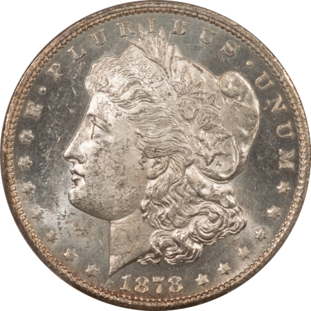 Dollars 1878-CC $1 MORGAN DOLLAR – PCGS MS-62, FLASHY WHITE CARSON CITY, SEMI PROOFLIKE