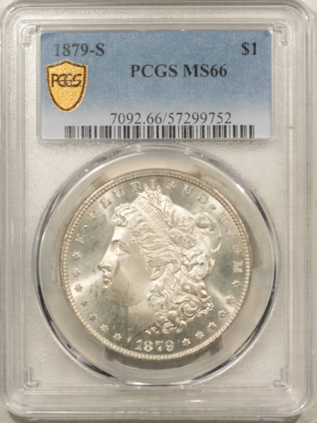 Dollars 1879-S $1 MORGAN DOLLAR – PCGS MS-66, FRESH LUSTROUS W/ SLIGHTLY MIRRORED FIELDS