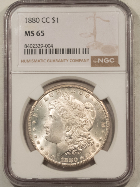 Dollars 1880-CC $1 MORGAN DOLLAR – NGC MS-65, BLAST WHITE GEM! CARSON CITY!