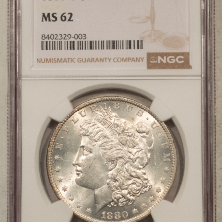 Dollars 1880-O $1 MORGAN DOLLAR – NGC MS-62, WHITE & LOOKS CHOICE!