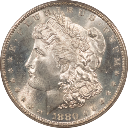 Dollars 1880-S $1 MORGAN DOLLAR – PCGS MS-64, OLD GREEN HOLDER, PRETTY COLOR! PQ++!