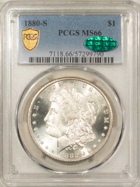 CAC Approved Coins 1880-S $1 MORGAN DOLLAR – PCGS MS-66 CAC, BLAST WHITE & PREMIUM QUALITY!