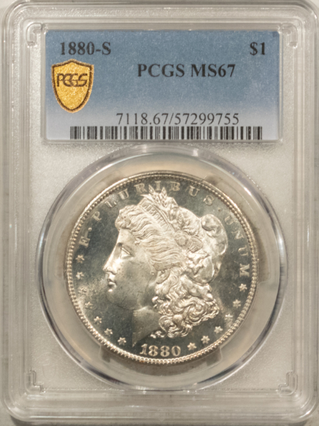 Dollars 1880-S $1 MORGAN DOLLAR – PCGS MS-67, FLASHY! SEMI-PROOFLIKE! SUPERB GEM!