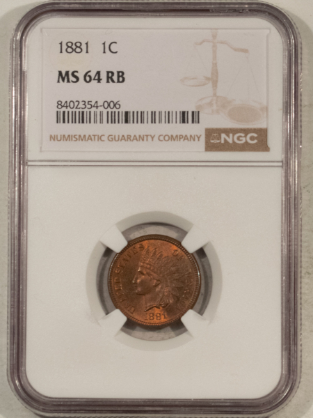 Indian 1881 INDIAN CENT – NGC MS-64 RB, LOOKS GEM! PREMIUM QUALITY!
