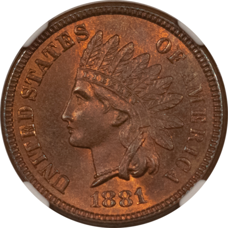 Indian 1881 INDIAN CENT – NGC MS-64 RB, LOOKS GEM! PREMIUM QUALITY!
